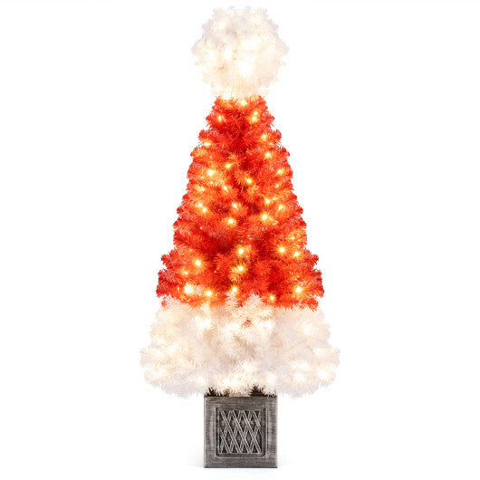 4 Ft Artificial Christmas Tree Santa Hat Xmas Tree with 300 Branch Tips Red W2B