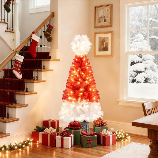 4 Ft Artificial Christmas Tree Santa Hat Xmas Tree with 300 Branch Tips Red W2B