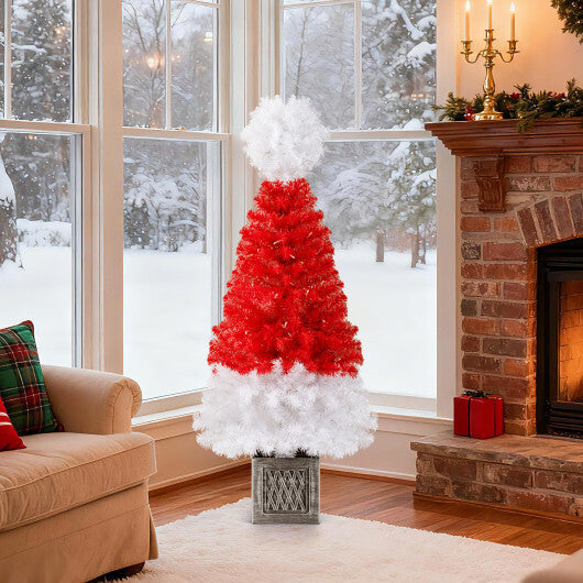4 Ft Artificial Christmas Tree Santa Hat Xmas Tree with 300 Branch Tips Red W2B