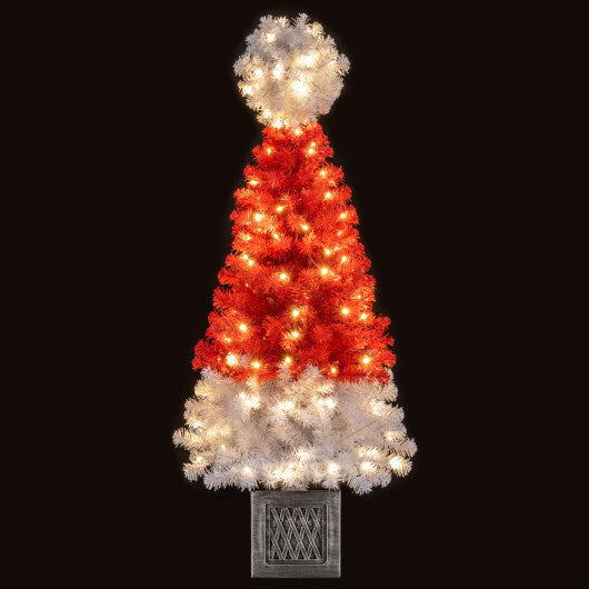 4 Ft Artificial Christmas Tree Santa Hat Xmas Tree with 300 Branch Tips Red W2B