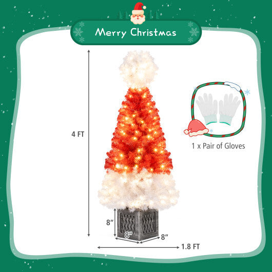 4 Ft Artificial Christmas Tree Santa Hat Xmas Tree with 300 Branch Tips Red W2B