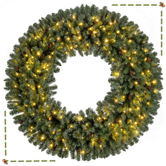 60 Inch Pre-Lit Artificial Christmas Wreath 200 LED Warm White Lights-Set of 2 W2B
