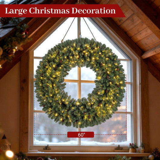 60 Inch Pre-Lit Artificial Christmas Wreath 200 LED Warm White Lights-Set of 2 W2B