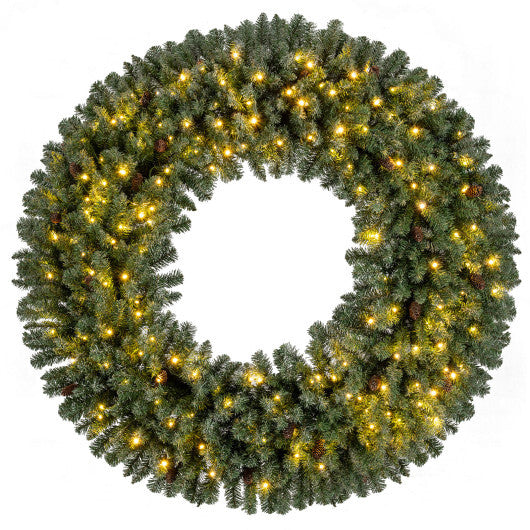 60 Inch Pre-Lit Artificial Christmas Wreath 200 LED Warm White Lights-Set of 2 W2B