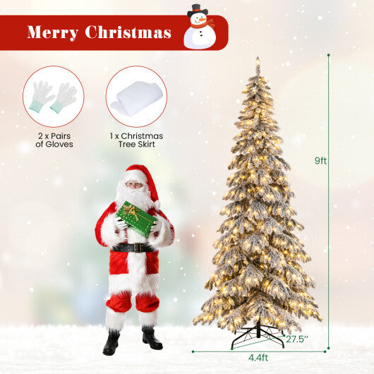 9 Feet Pre-Lit Artificial Xmas Tree Hinged Xmas Tree with Quick Power Connectors