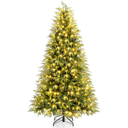 7 Feet Pre-Lit Artificial Christmas Tree Hinged Faux Xmas Tree with Soft Branch Tips