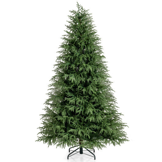 7 Feet Pre-Lit Artificial Christmas Tree Hinged Faux Xmas Tree with Soft Branch Tips