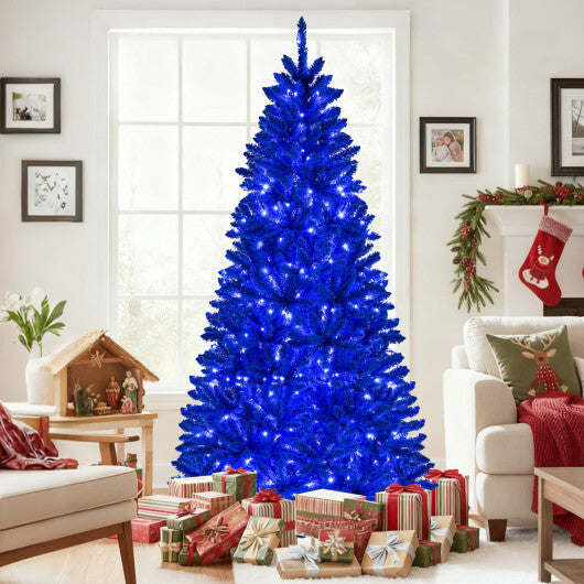 Pre-Lit Artificial Christmas Tree with 340 Blue LED Lights and 3 Modes-7 ft W2B