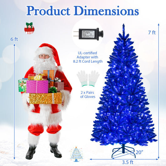 Pre-Lit Artificial Christmas Tree with 340 Blue LED Lights and 3 Modes-7 ft W2B