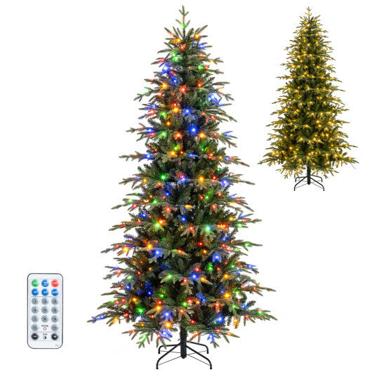 7.5 Feet Pre-Lit Artificial Christmas Tree Hinged Xmas Tree with LED Lights W2B