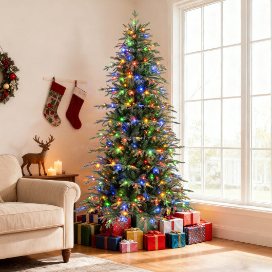 7.5 Feet Pre-Lit Artificial Christmas Tree Hinged Xmas Tree with LED Lights W2B