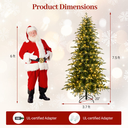7.5 Feet Pre-Lit Artificial Christmas Tree Hinged Xmas Tree with LED Lights W2B