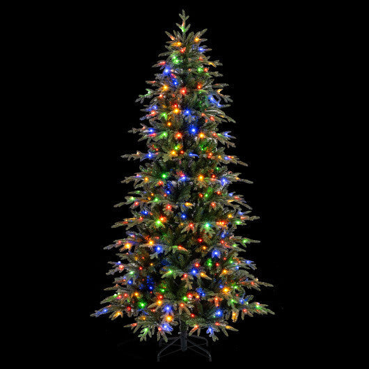 7.5 Feet Pre-Lit Artificial Christmas Tree Hinged Xmas Tree with LED Lights W2B
