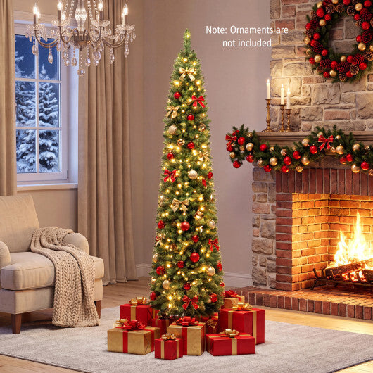 6 FT Pre-Lit Pencil Christmas Tree with 180 Warm White LED Lights W2B