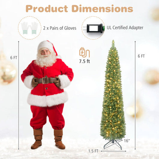 6 FT Pre-Lit Pencil Christmas Tree with 180 Warm White LED Lights W2B