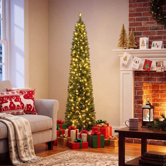 6 FT Pre-Lit Pencil Christmas Tree with 180 Warm White LED Lights W2B