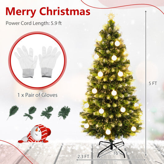 5 FT Pre-Lit Artificial Christmas Tree with Dazzling Optical Fibers W2B