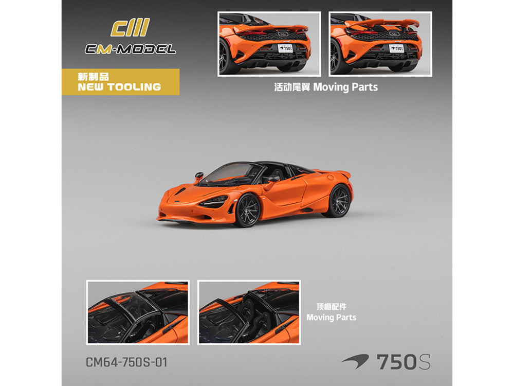 McLaren 750S Spider Orange with Black Accents 1/64 Diecast Model Car by CM Models CM Models