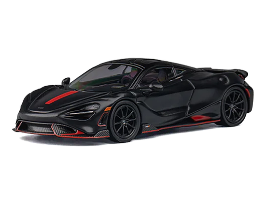 McLaren 765LT Matt Black with Red Accents and Extra Wheels 1/64 Diecast Model Car by CM Model