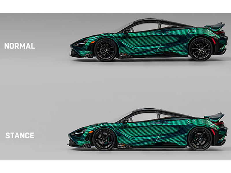 McLaren 765LT Green Carbon Metallic with Black Top and Extra Wheels 1/64 Diecast Model Car by CM Model CM Models