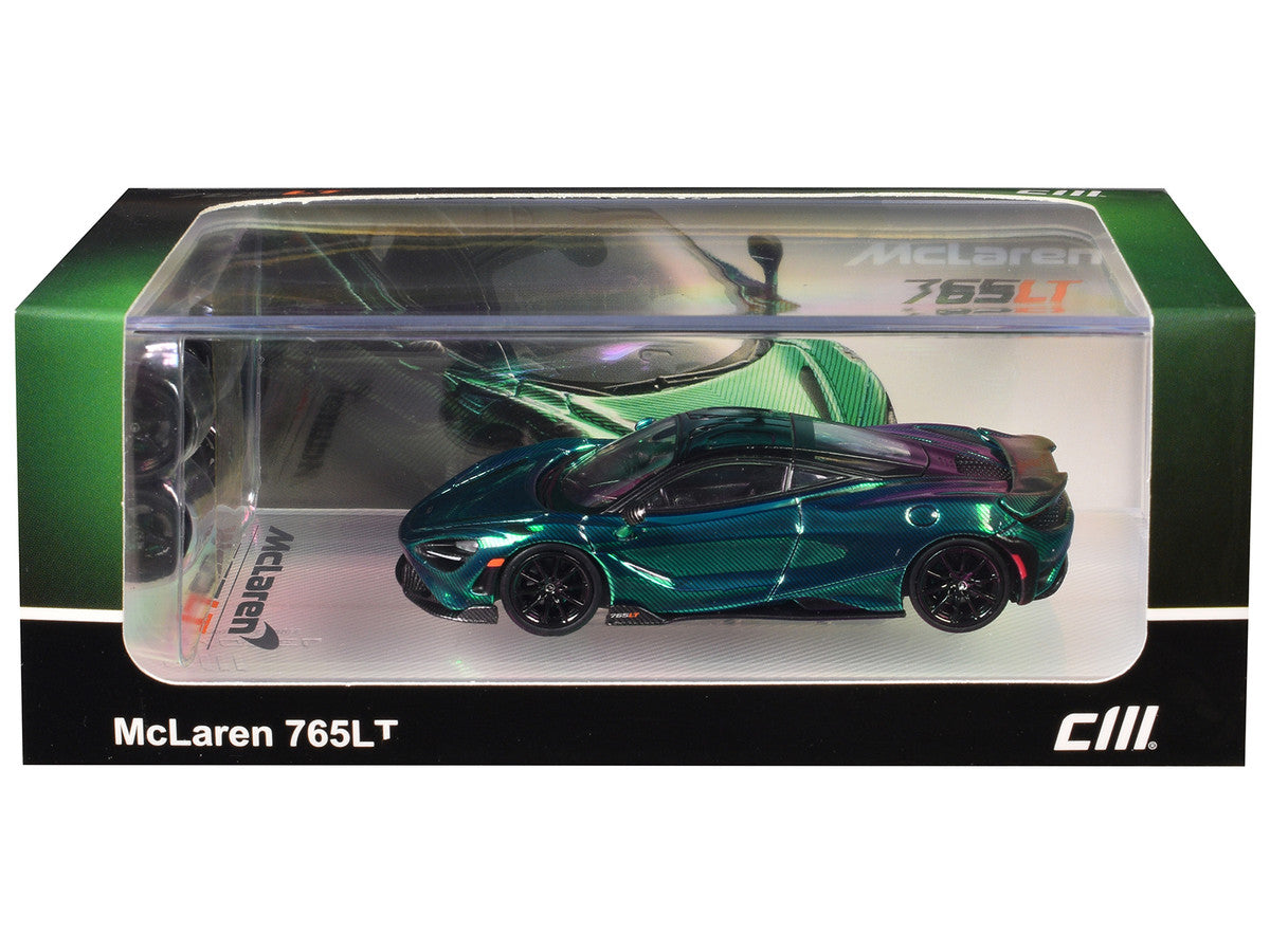 McLaren 765LT Green Carbon Metallic with Black Top and Extra Wheels 1/64 Diecast Model Car by CM Model CM Models