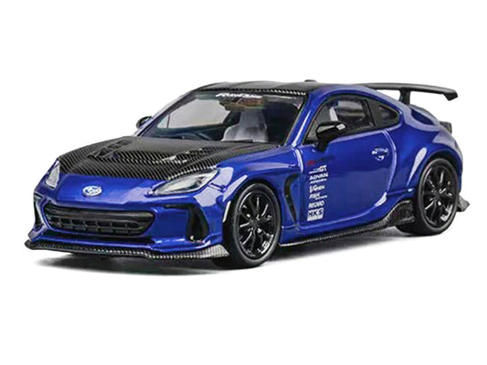 Subaru BRZ Varis Arising-1 RHD (Right Hand Drive) Blue Metallic with Carbon Hood and Top and Extra Wheels 1/64 Diecast Model Car by CM Models CM Models