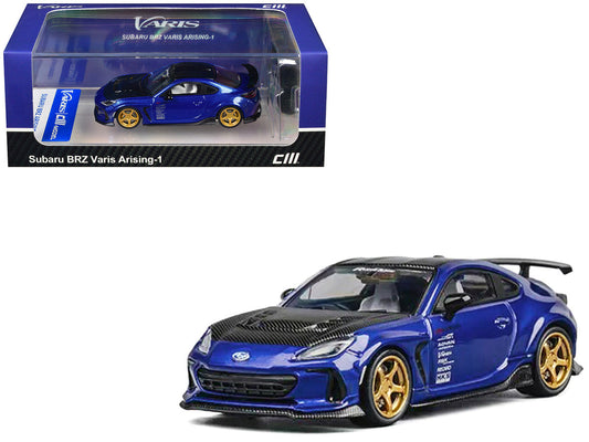 Subaru BRZ Varis Arising-1 RHD (Right Hand Drive) Blue Metallic with Carbon Hood and Top and Extra Wheels 1/64 Diecast Model Car by CM Models CM Models