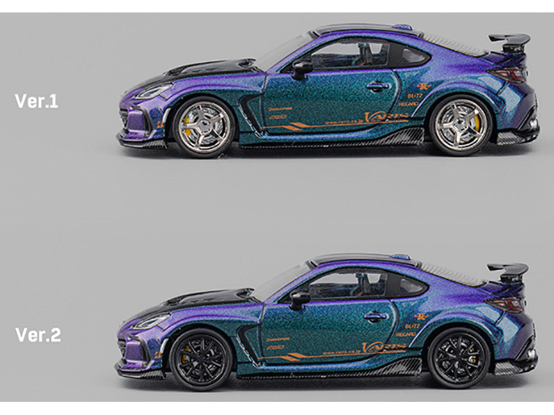 Subaru BRZ Varis Arising-1 RHD (Right Hand Drive) Magic Purple Metallic with Carbon Hood and Extra Wheels  1/64 Diecast Model Car by CM Models CM Models