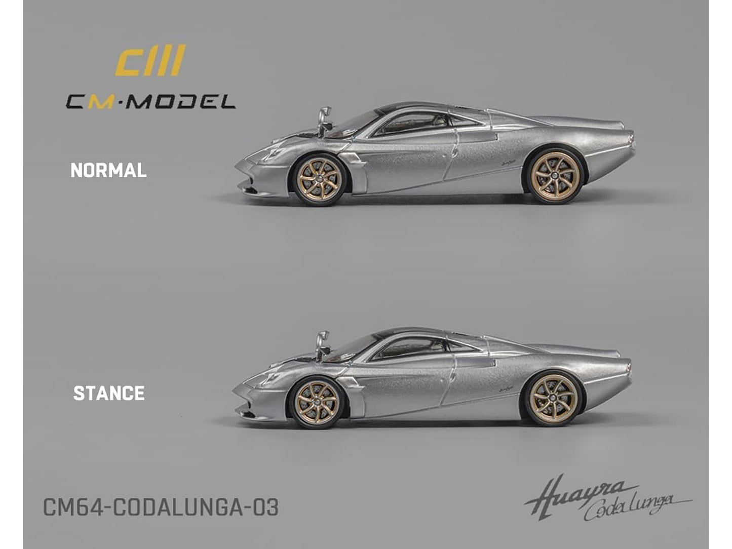 Pagani Huayra Codalunga Silver Metallic with Sunroof and Extra Wheels 1/64 Diecast Model Car by CM Model