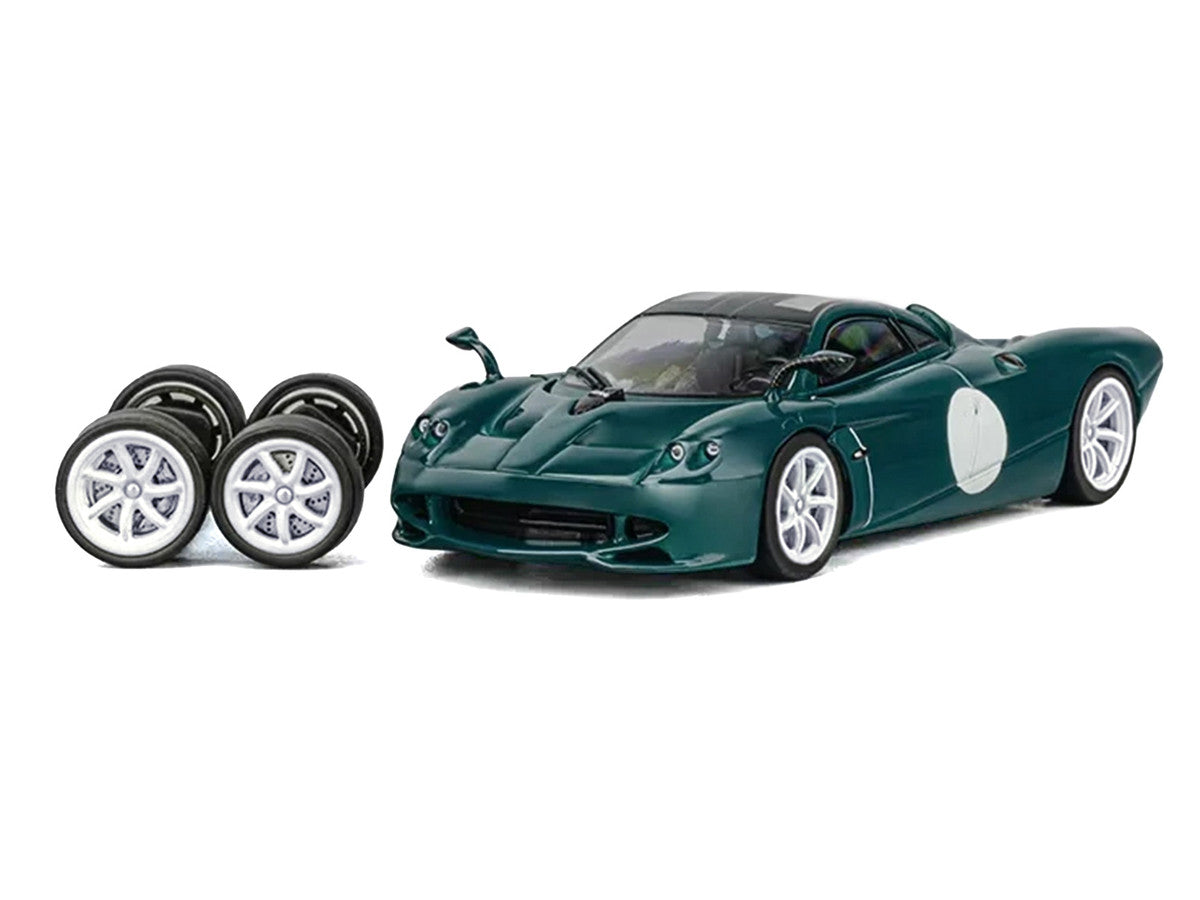 Pagani Huayra Codalunga Green with Sunroof and Extra Wheels 1/64 Diecast Model Car by CM Model CM Models
