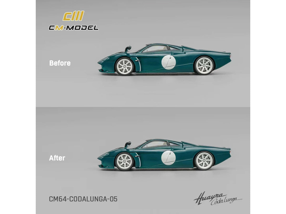 Pagani Huayra Codalunga Green with Sunroof and Extra Wheels 1/64 Diecast Model Car by CM Model CM Models