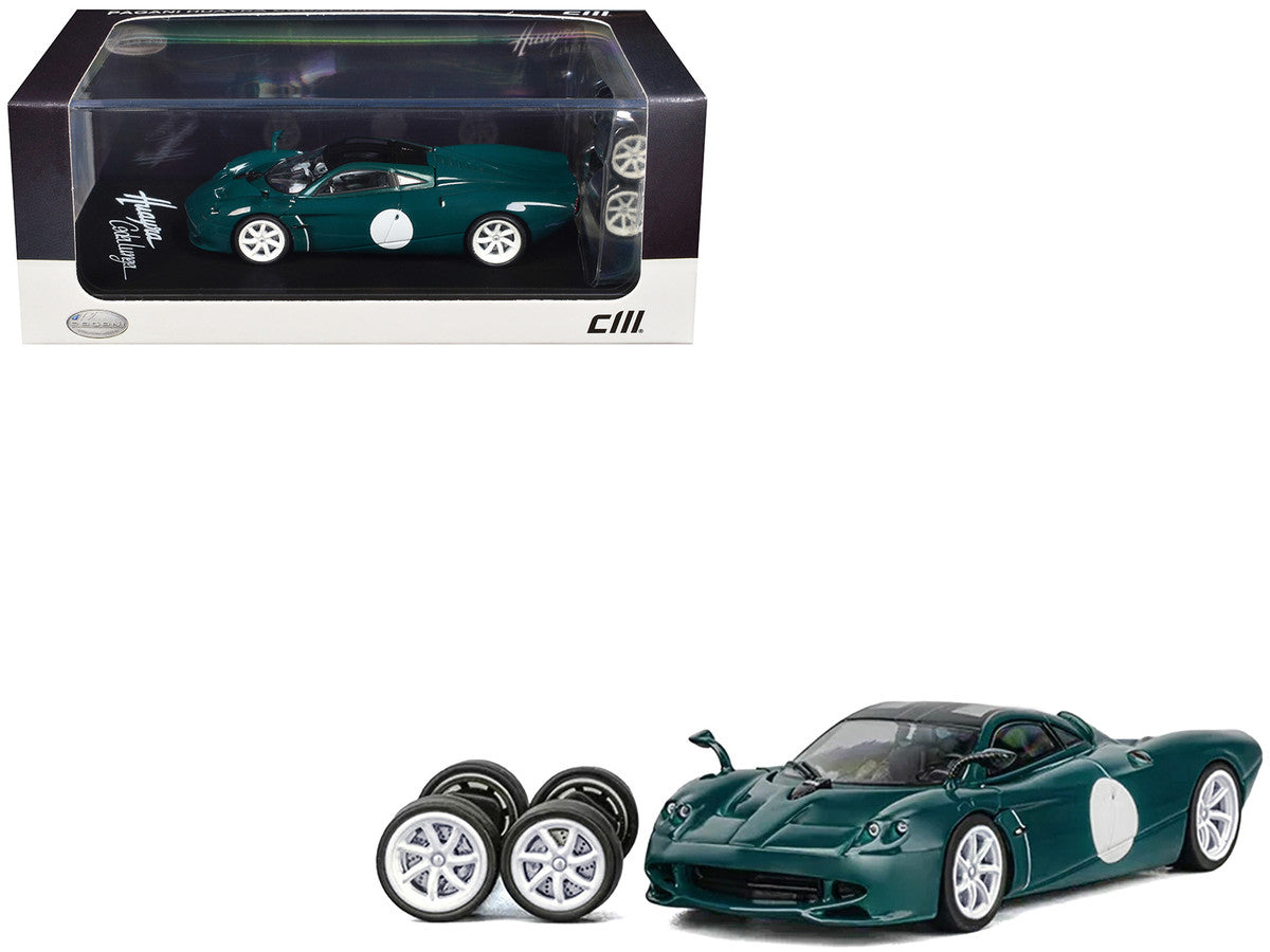 Pagani Huayra Codalunga Green with Sunroof and Extra Wheels 1/64 Diecast Model Car by CM Model CM Models