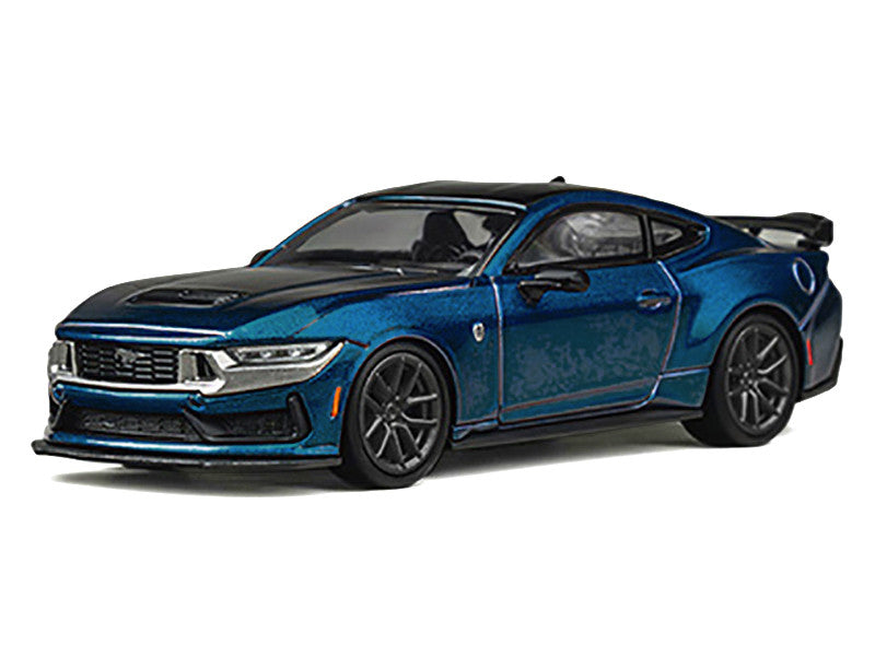 Ford Mustang Dark Horse Blue Metallic with Matt Black Hood and Black Top 1/64 Diecast Model Car by CM Models CM Models