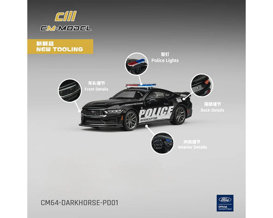 Ford Mustang Dark Horse "Police Interceptor" Black 1/64 Diecast Model Car by CM Models CM Models
