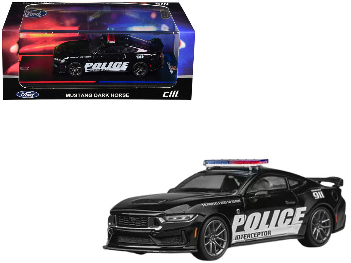 Ford Mustang Dark Horse "Police Interceptor" Black 1/64 Diecast Model Car by CM Models CM Models