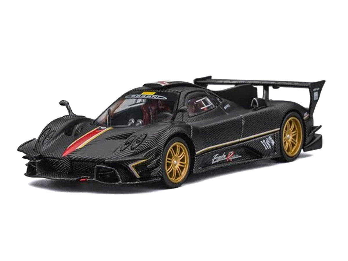 Nurburgring Diorama Set with Pagani Zonda Revolucion Carbon with Red and Gold Stripes and Extra Wheels 1/64 Diecast Model Car by CM Model CM Models