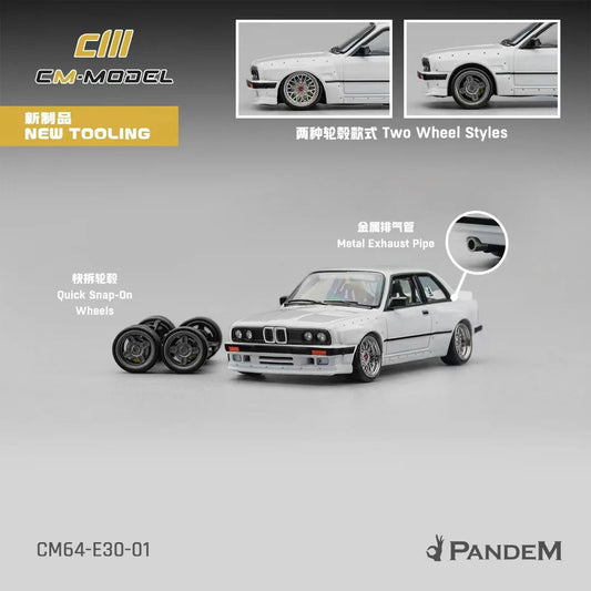 Pandem E30 V1 White with Extra Wheels 1/64 Diecast Model Car by CM Models CM Models