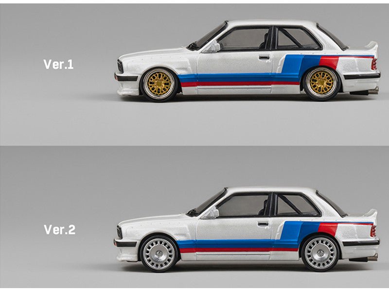 Pandem E30 V1 White with Stripes and Extra Wheels 1/64 Diecast Model Car by CM Models CM Models