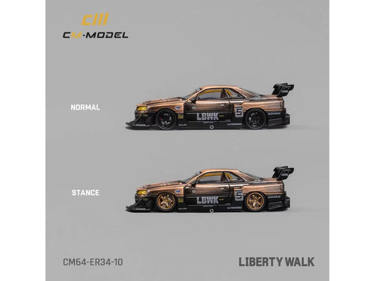 Nissan Skyline LB-ER34 "Super Silhouette" RHD (Right Hand Drive) #5 Brushed Bronze and Black with Extra Wheels 1/64 Diecast Model Car by CM Model CM Models