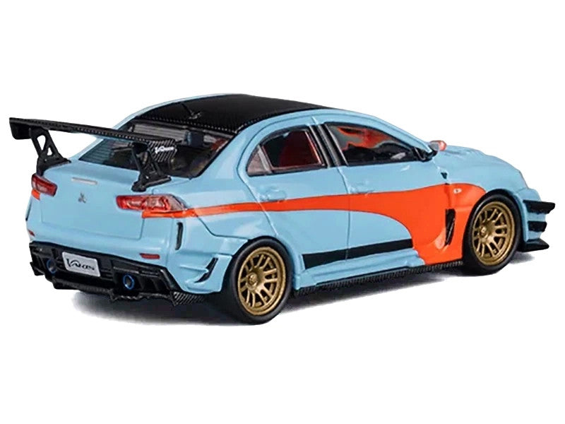 Mitsubishi Lancer Evolution X Varis RHD (Right Hand Drive) Light Blue with Black Top and Orange Stripes 1/64 Diecast Model Car by CM Model CM Models