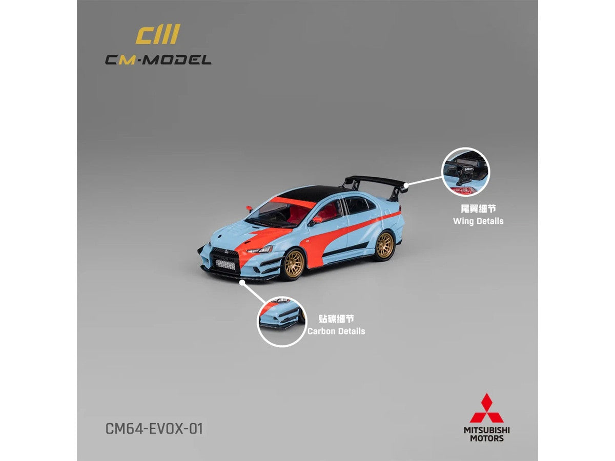 Mitsubishi Lancer Evolution X Varis RHD (Right Hand Drive) Light Blue with Black Top and Orange Stripes 1/64 Diecast Model Car by CM Model CM Models