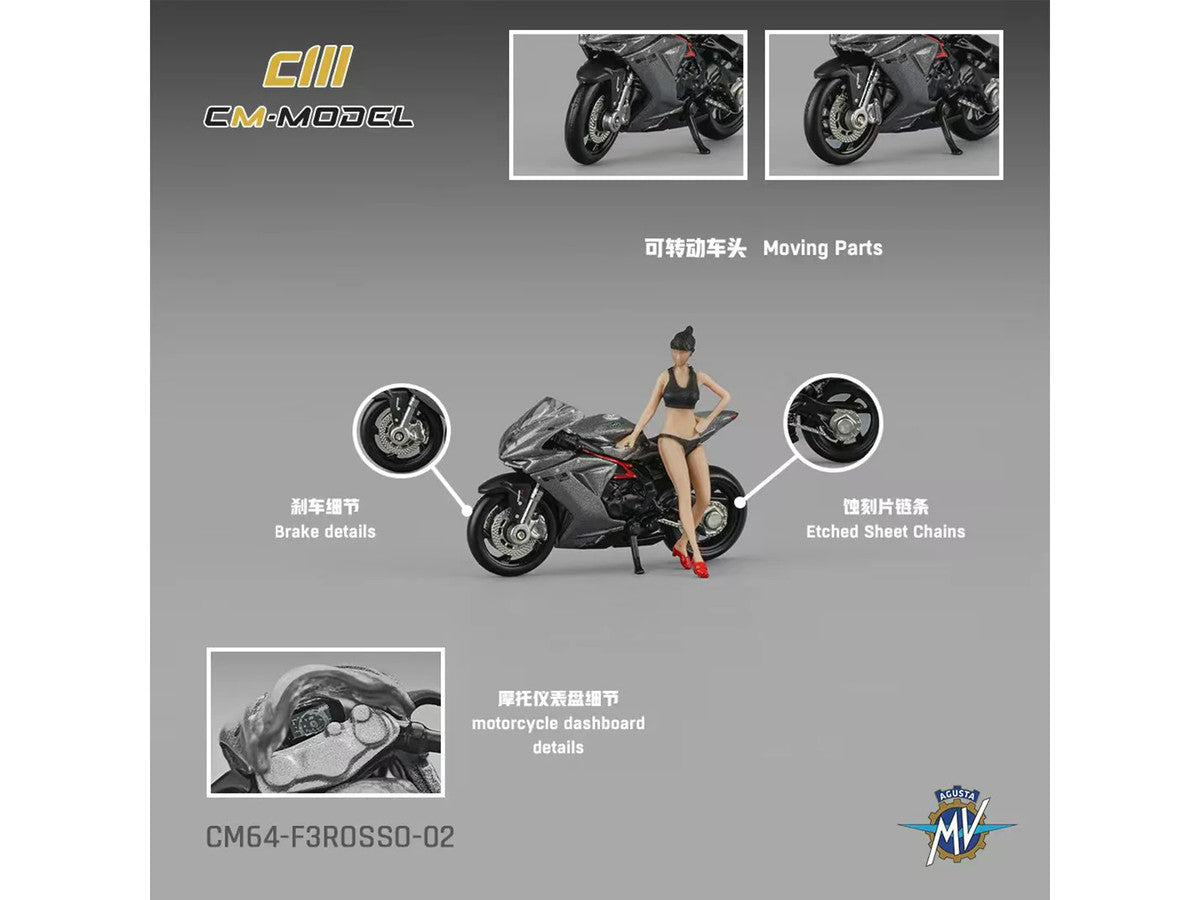 2022 MV Agusta F3 Rosso Motorcycle Silver Metallic with Figure 1/64 Diecast Model by CM Model-2