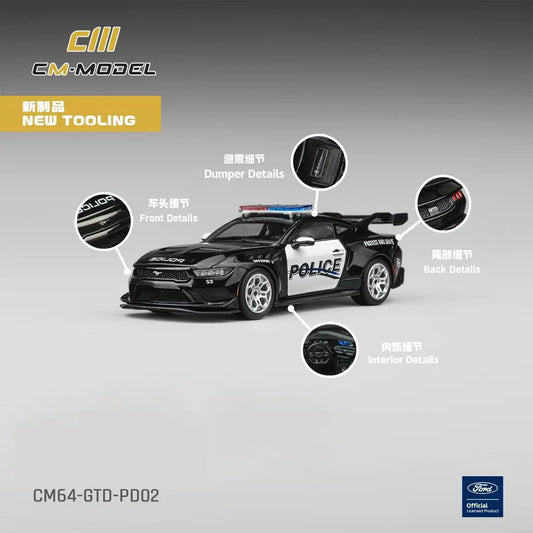 Ford Mustang GTD "Police" Black and White 1/64 Diecast Model Car by CM Models CM Models