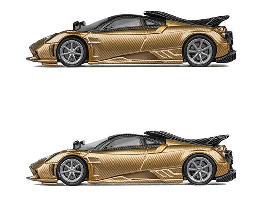 Pagani Imola Gold Carbon Metallic with Black Carbon Top with Extra Wheels 1/64 Diecast Model Car by CM Model CM Models