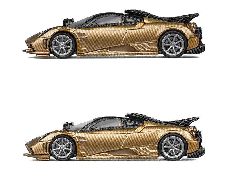 Pagani Imola Gold Carbon Metallic with Black Carbon Top with Extra Wheels 1/64 Diecast Model Car by CM Model