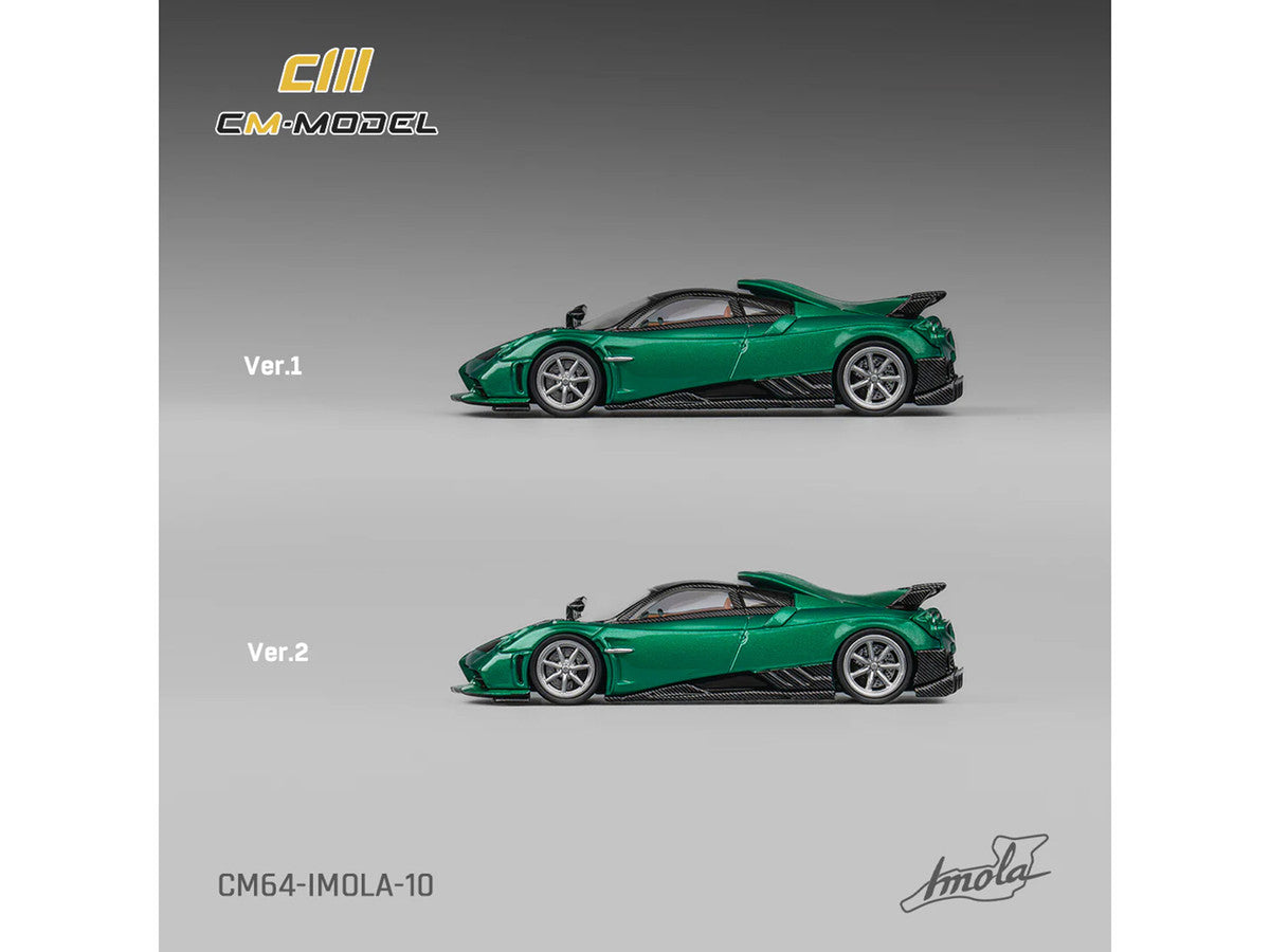 Pagani Imola Emerald Green Metallic with Carbon Top and Extra Wheels 1/64 Diecast Model Car by CM Model-0