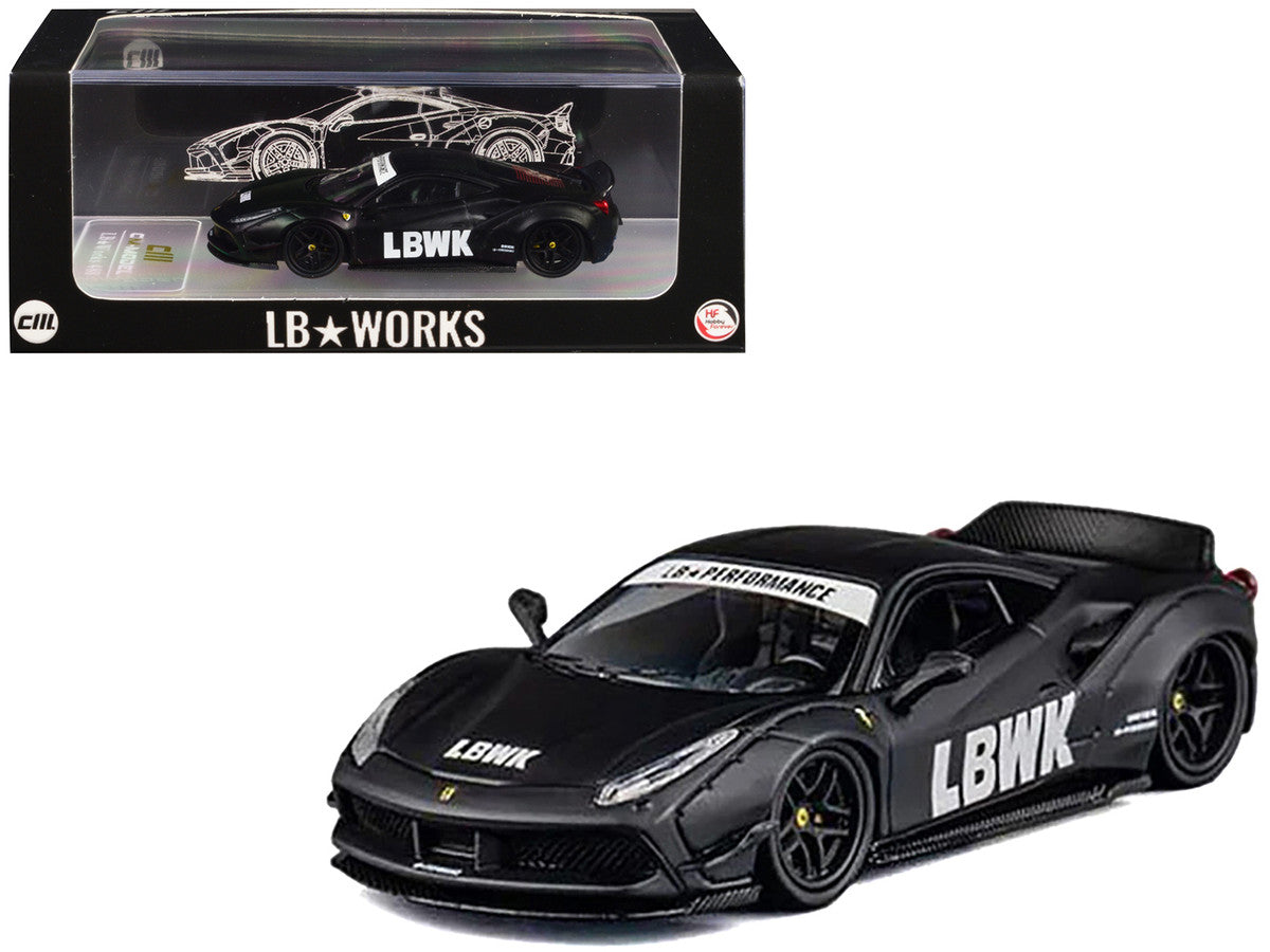 LB Works 488 "LBWK" Matt Black 1/64 Diecast Model Car by CM Model CM Models