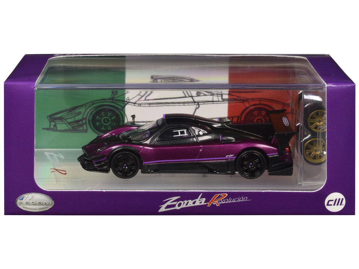 Pagani Zonda Revolucion Purple Metallic and Carbon with Extra Wheels 1/64 Diecast Model Car by CM Model-0
