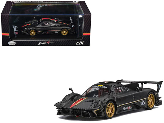 Pagani Zonda Revolucion Carbon with Red and Gold Stripes and Extra Wheels 1/64 Diecast Model Car by CM Models CM Models