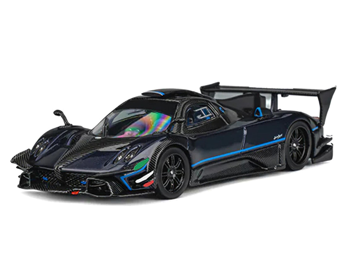 Pagani Zonda Revolucion Dark Blue Metallic and Carbon with Extra Wheels 1/64 Diecast Model Car by CM Model CM Models
